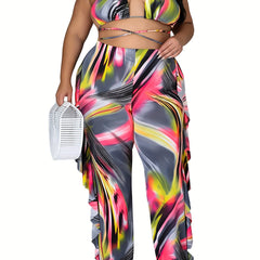  Tie Dye Print Crop Top & Pants Set