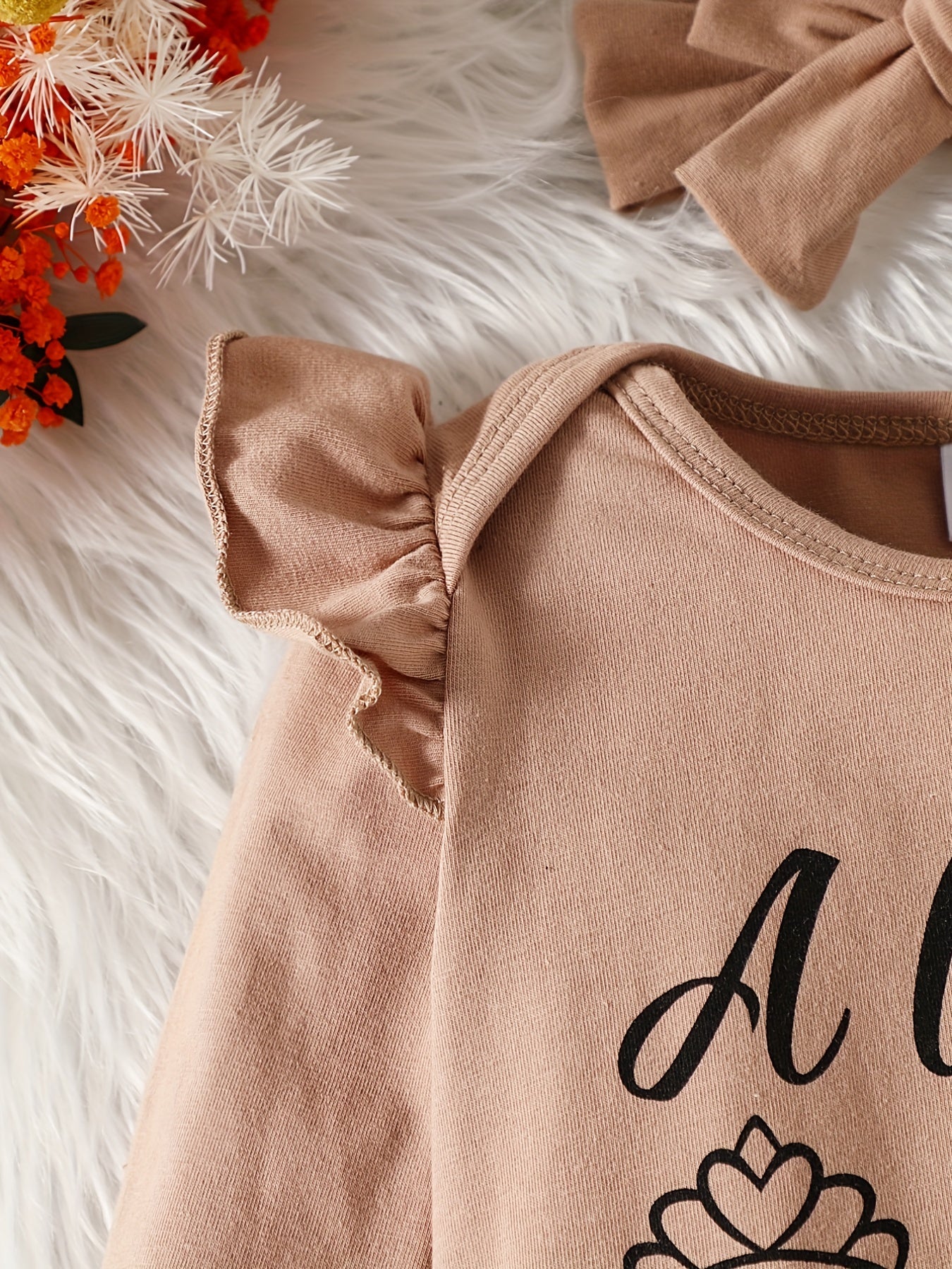 3pc Baby Girl Set: Letter Print Jumpsuit Pants Headband