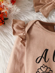 3pc Baby Girl Set: Letter Print Jumpsuit Pants Headband