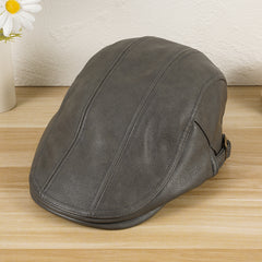 Newsboy Hat Women Autumn Winter Cowhide Solid Unisex Man Hat