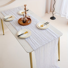 Polyester Table Runner Vintage Crinkle Cloth Green Balinese Pleated