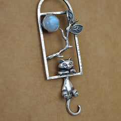 Playful Cat Pendant Necklace, Window Sill Design
