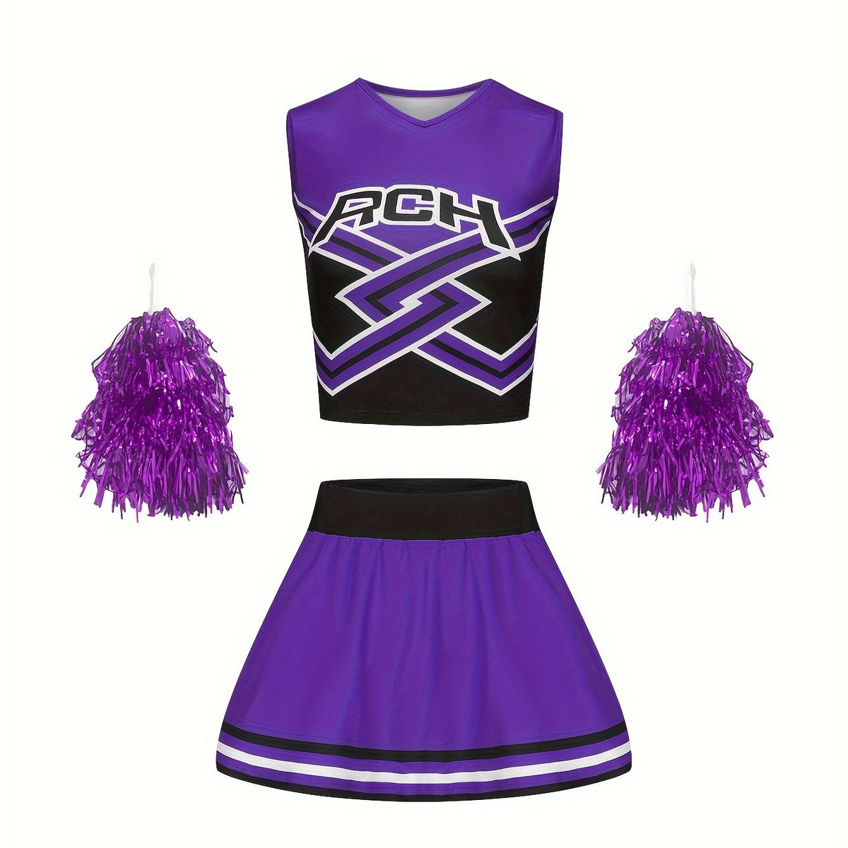 Girls Cheerleading Outfit with Poms for Sports Party Performance