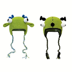 Green Devil Knit Hat Cartoon Beanie Long Braid Knitted Hoodie Birthday Gift