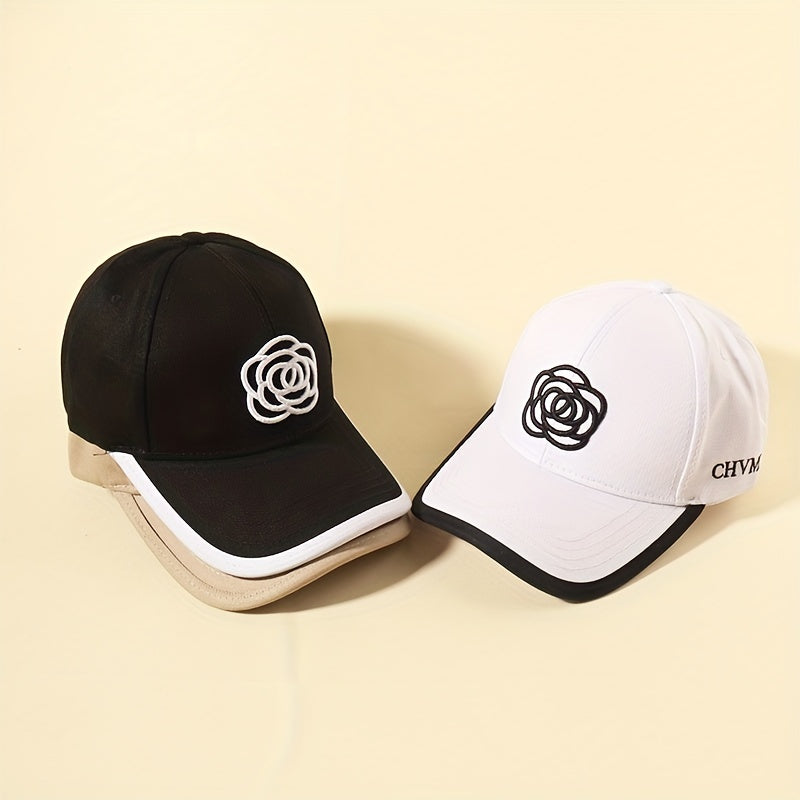 Camellia Embroidery Cotton Baseball Cap Block Sun Hat Adjustable Dad Hats