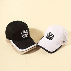 Camellia Embroidery Cotton Baseball Cap Block Sun Hat Adjustable Dad Hats