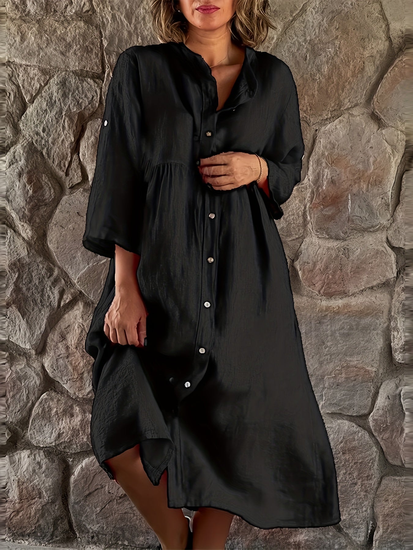  Button Up Shirt Dress Roll Up Sleeve