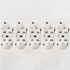 10 Pairs Cartoon Cat Print Socks Low Cut Ankle Socks Women's Stockings