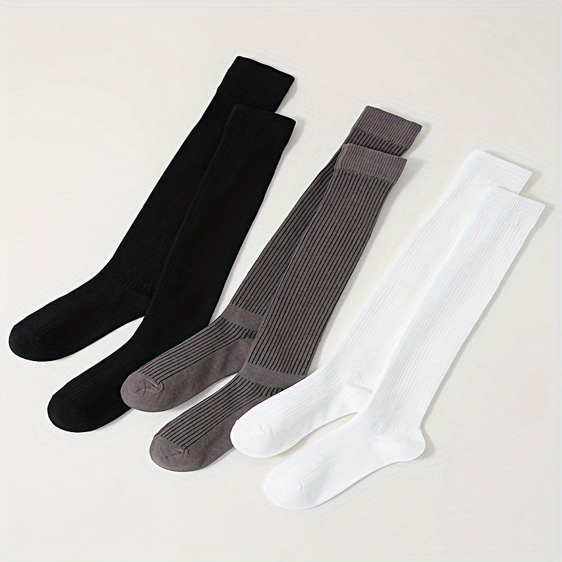 6-Pair Solid Ribbed Over-the-Knee Socks Women's Stockings