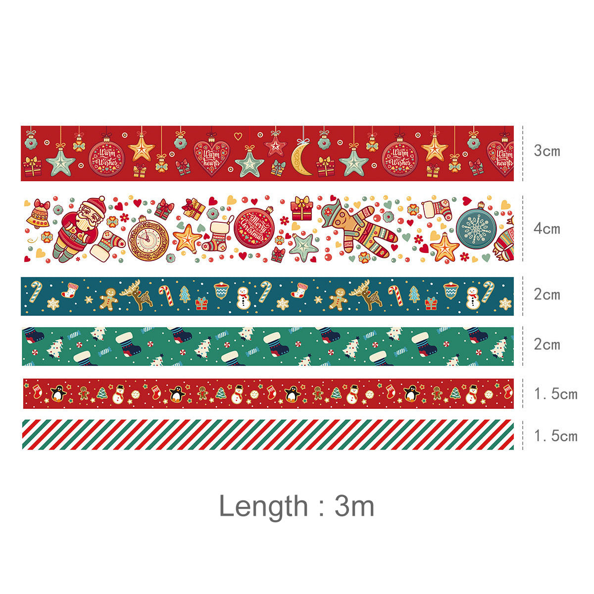 6pcs Christmas Washi Tape Set for DIY Crafts Gift Wrapping Scrapbooking