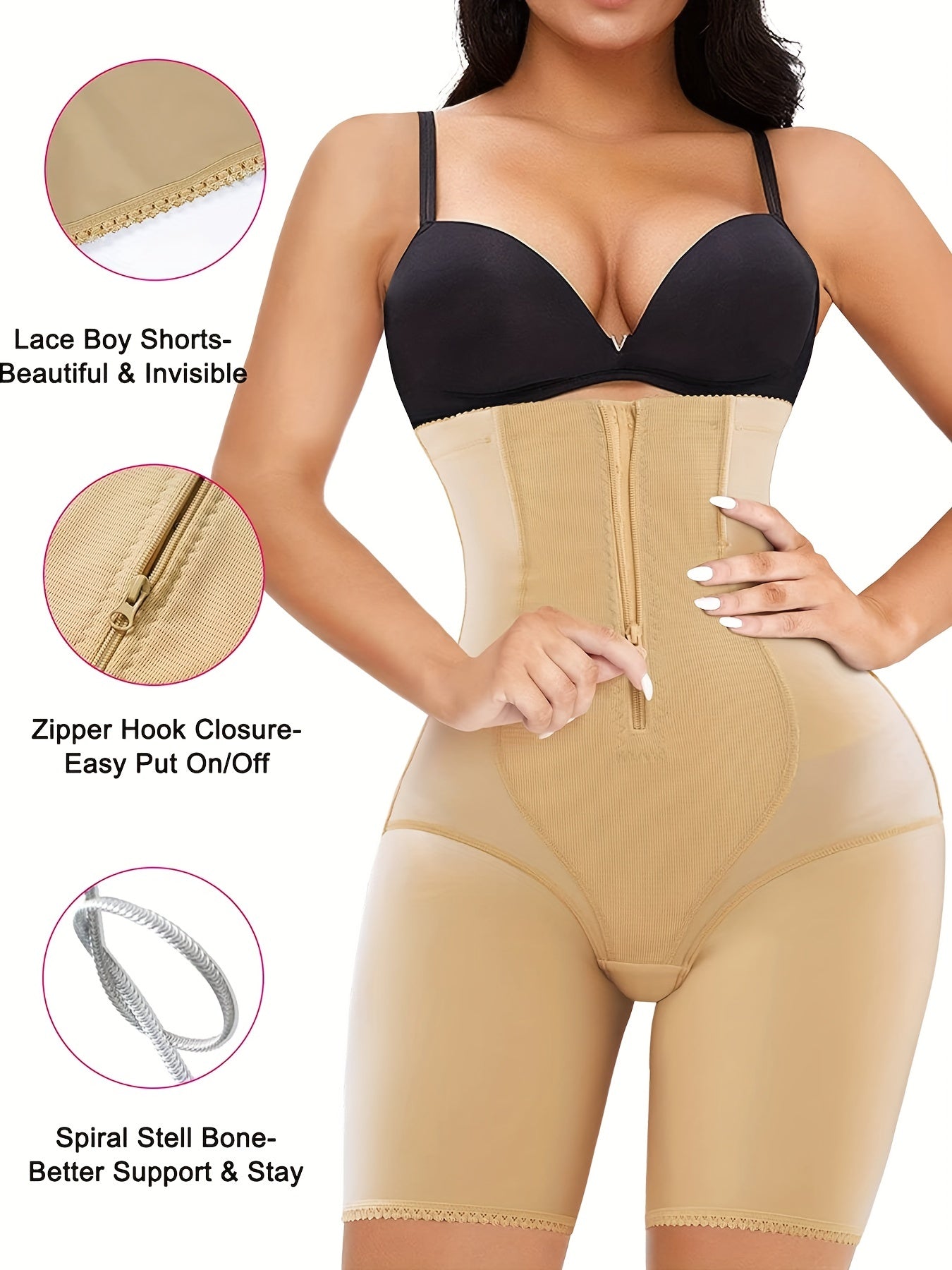 High Waist Zipper Shaping Shorts Tummy Control Butt Lifting