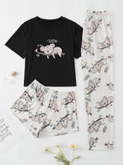 Sloth Print Pajama Set Short Sleeve Crew Neck Top & Shorts Women's Sleepwear
