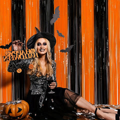 Halloween Foil Fringe Curtain & Orange Tinsel Decoration 100x200cm