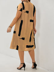  Casual Dress Women's Plus Brush Print Batwing Sleeve V Neck Dress