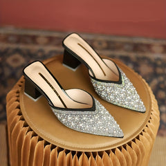 Women's Faux Pearl Block Heels Pointed Toe Pumps