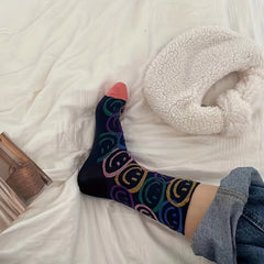 Smiling Graffiti Print Socks Mid Tube Women's Stockings