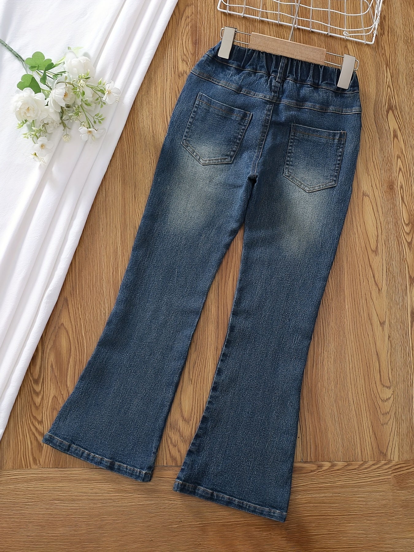 Girls Denim Flared Leg Pants Stretch Kids Slim Fit Jeans