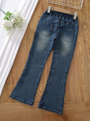 Girls Denim Flared Leg Pants Stretch Kids Slim Fit Jeans