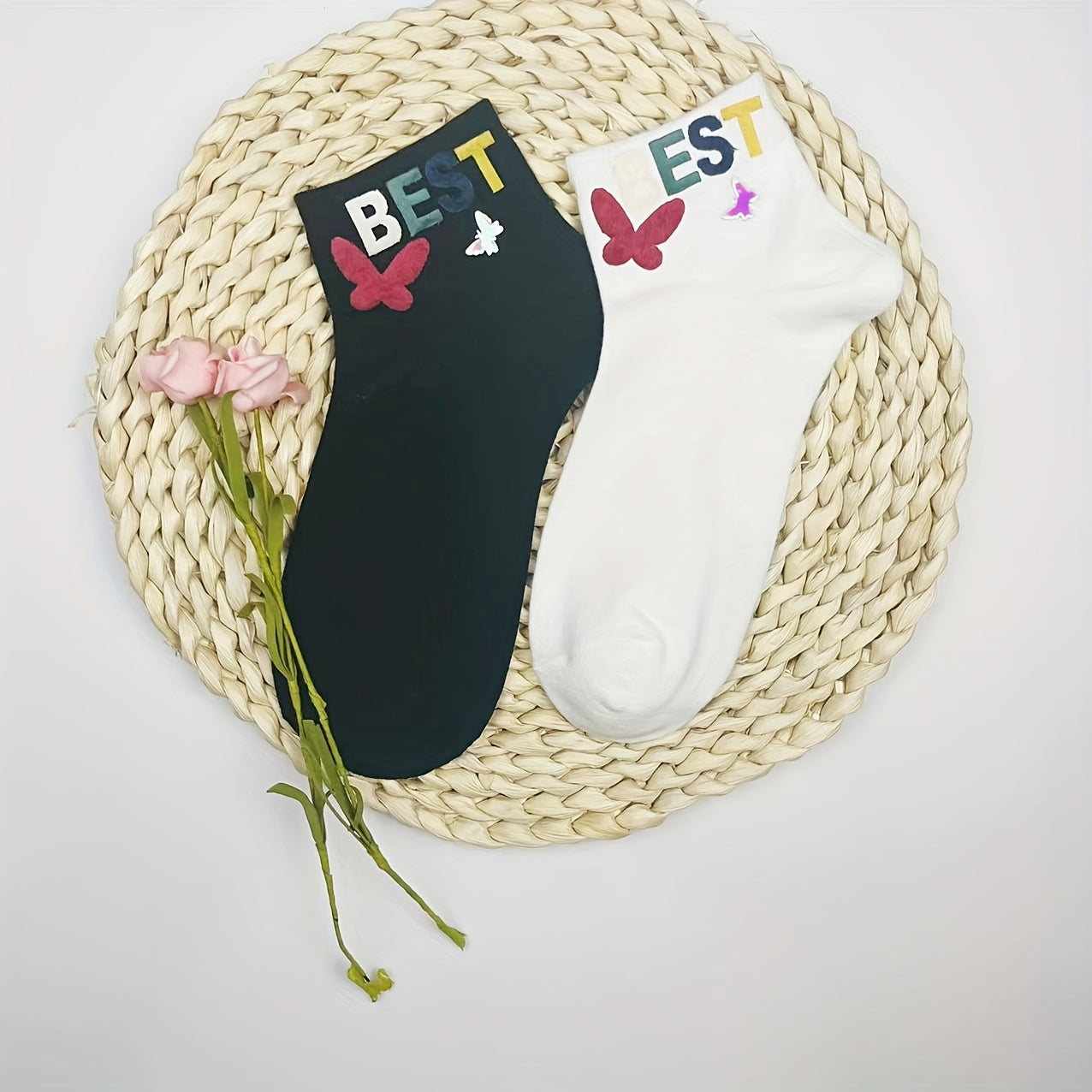 5 Pairs Letter Pattern Crew Socks for Women