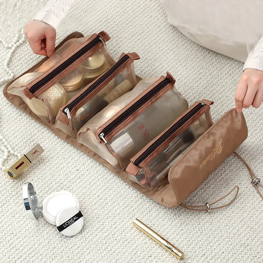 4PCS in 1 Cosmetic Bag For Women Zipper Mesh Separable Cosmetics Pouch