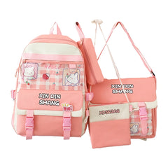 4Pcs Waterproof Nylon Backpack Girl School Bag Lovely Pendant Pin Mini Backpack