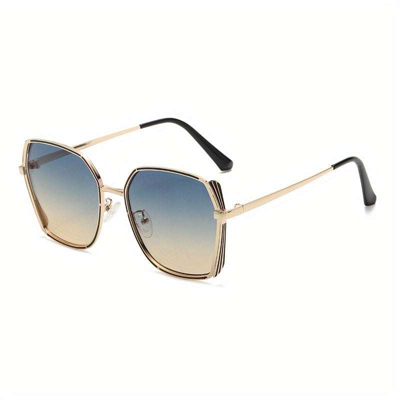 Large Ombre Lens Sunglasses Women Retro Outdoor Metal Shades