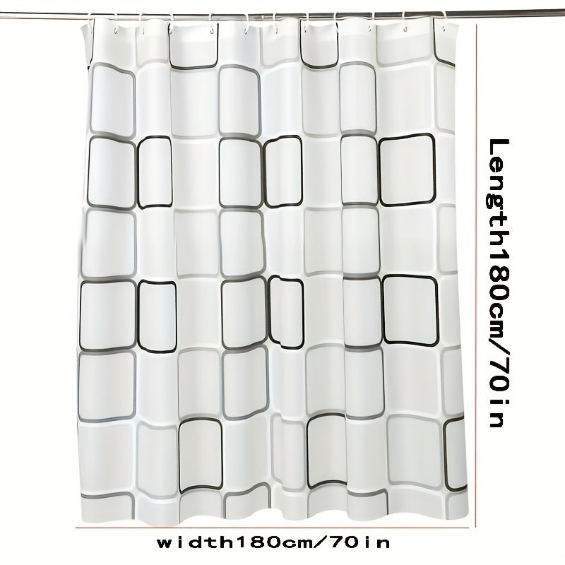 Modern Plaid Shower Curtain with Waterproof Stylish Hooks