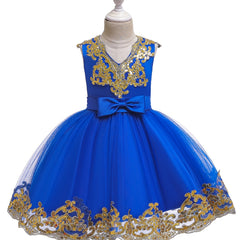 Girls Sequin Embroidery Mesh Princess Dress for Piano Performance Wedding