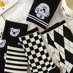 5 Pairs Bear & Paw Print Mid Tube Socks Women's Stockings