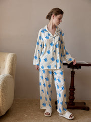 Locker Print Pajama Set Long Sleeve Top & Pants