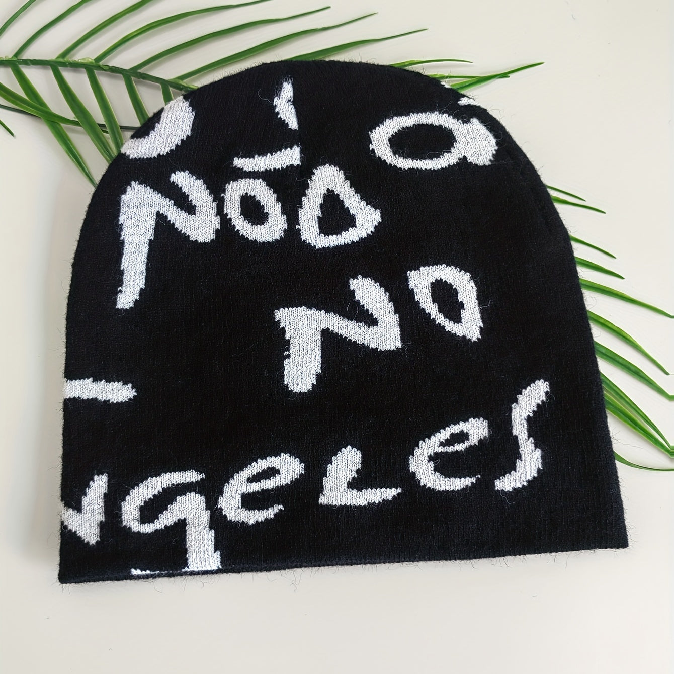 Letter Jacquard Beanie Soft Knit Hat Windproof Warm Cap