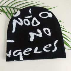 Letter Jacquard Beanie Soft Knit Hat Windproof Warm Cap