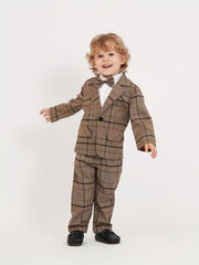 Plaid Blazer Jacket Trousers Bow Tie Set Boys Spring Fall Clothes