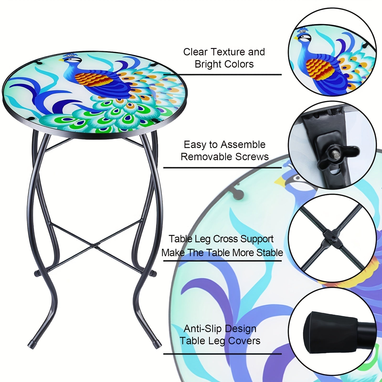 Metal Glass Small Round Table Living Room Side Table