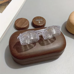 Wood Grain Lens Case with Mirror Storage Box