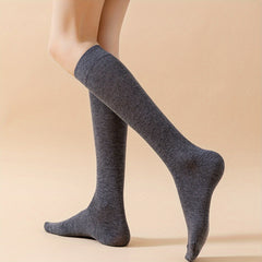 5 Pairs Plus Size Preppy Calf Socks Set Women's Plus Solid