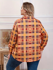  Plaid Print Button Up Long Sleeve Blouse