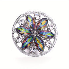 Alloy Flower Decor Round Snap Button with Rhinestones for DIY Jewelry