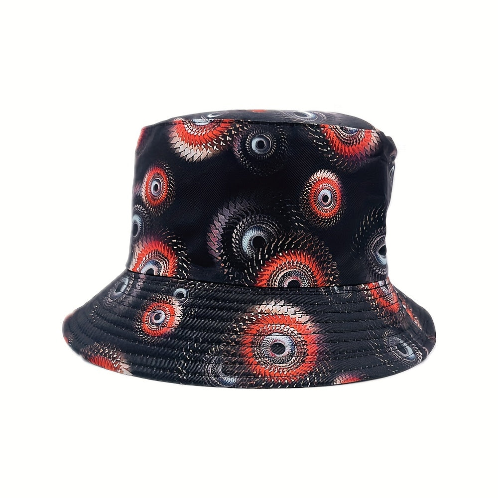 Geometric Swirl Print Bucket Hat Reversible Cotton Sunscreen Cap