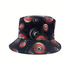 Geometric Swirl Print Bucket Hat Reversible Cotton Sunscreen Cap