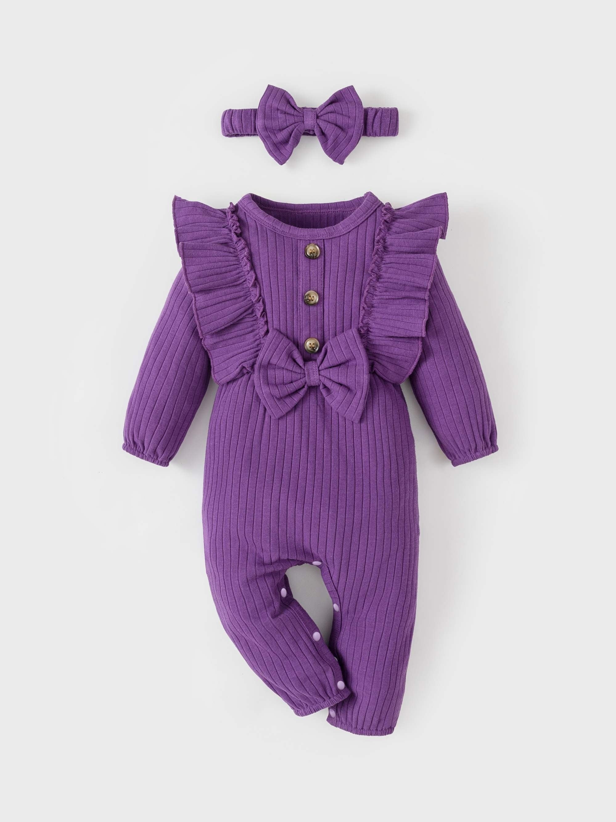 Casual Ruffle Long Sleeve Romper Set for Baby Girls