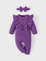 Casual Ruffle Long Sleeve Romper Set for Baby Girls