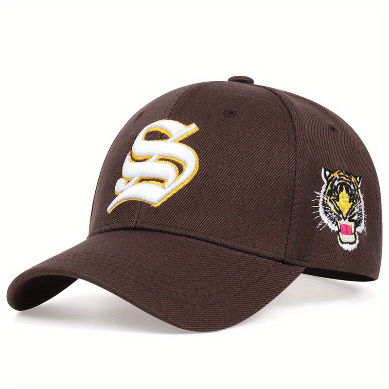 Gothic S Embroidery Baseball Cap Tiger Pattern Hip Hop Sunscreen Hat