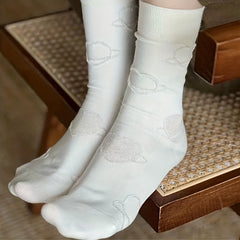 Heart Print Socks Breathable Textured Women's Stockings