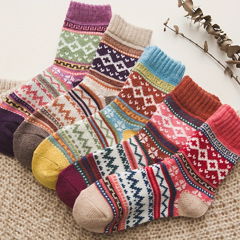 5 Pairs Geometric Pattern Mid Tube Socks Women Stockings