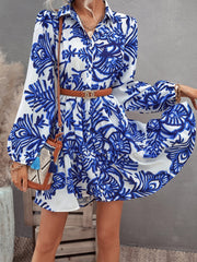  Floral Lantern Sleeve Smock Dress
