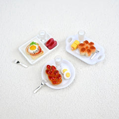 Dollhouse Breakfast Scene with Bread Pastries and Platter