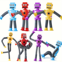 4 Pack FlexiFun Robot Toy Set Durable Suction Cup Hands Assorted Colors