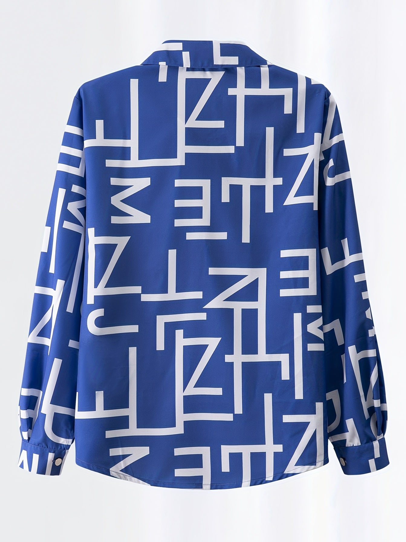  Letter Print Button Up Long Sleeve Blouse