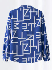  Letter Print Button Up Long Sleeve Blouse
